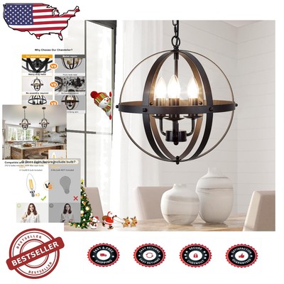 Elegant Spherical Pendant Light - 3-Light Indoor Chandelier in Matte Black