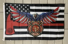 Firefighter Flag FREE SHIP First responder Hero 9/11 Volunteer Red USA Sign 3x5'