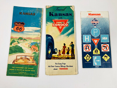 Lot (3) Kansas Road Maps Philips Conoco Skelly gas oil advertising