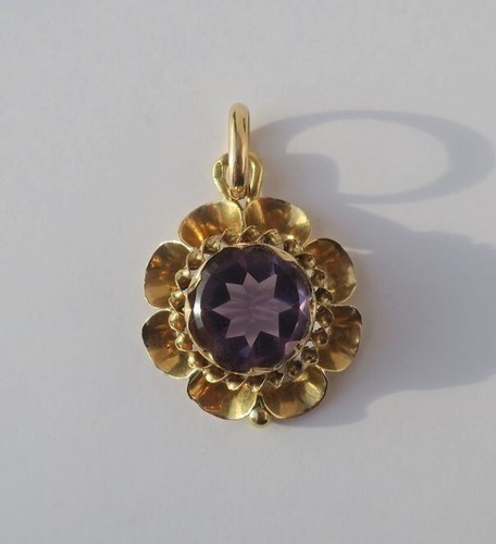 Magnifique pendentif fleur ancien XIXe améthyste or rose massif 18 carats - Picture 2 of 10