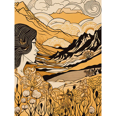 Erdgöttin blühende Blumen Berglandschaft Kunst Leinwand Bild Druck 18x24