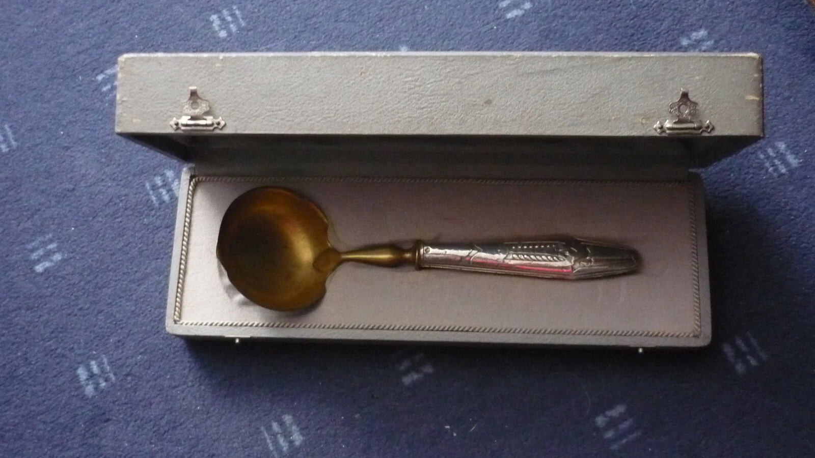 Fabulous Art Deco Boxed French Silver & Vermeil Sauce Ladle