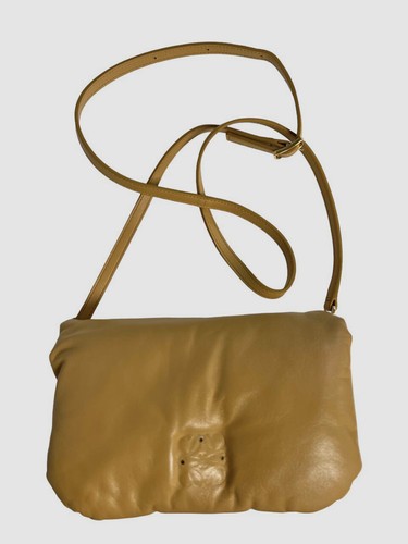 $2700 Loewe Womens Beige Goya Puffer Mini Shiny Leather Logo Crossbody Purse Bag