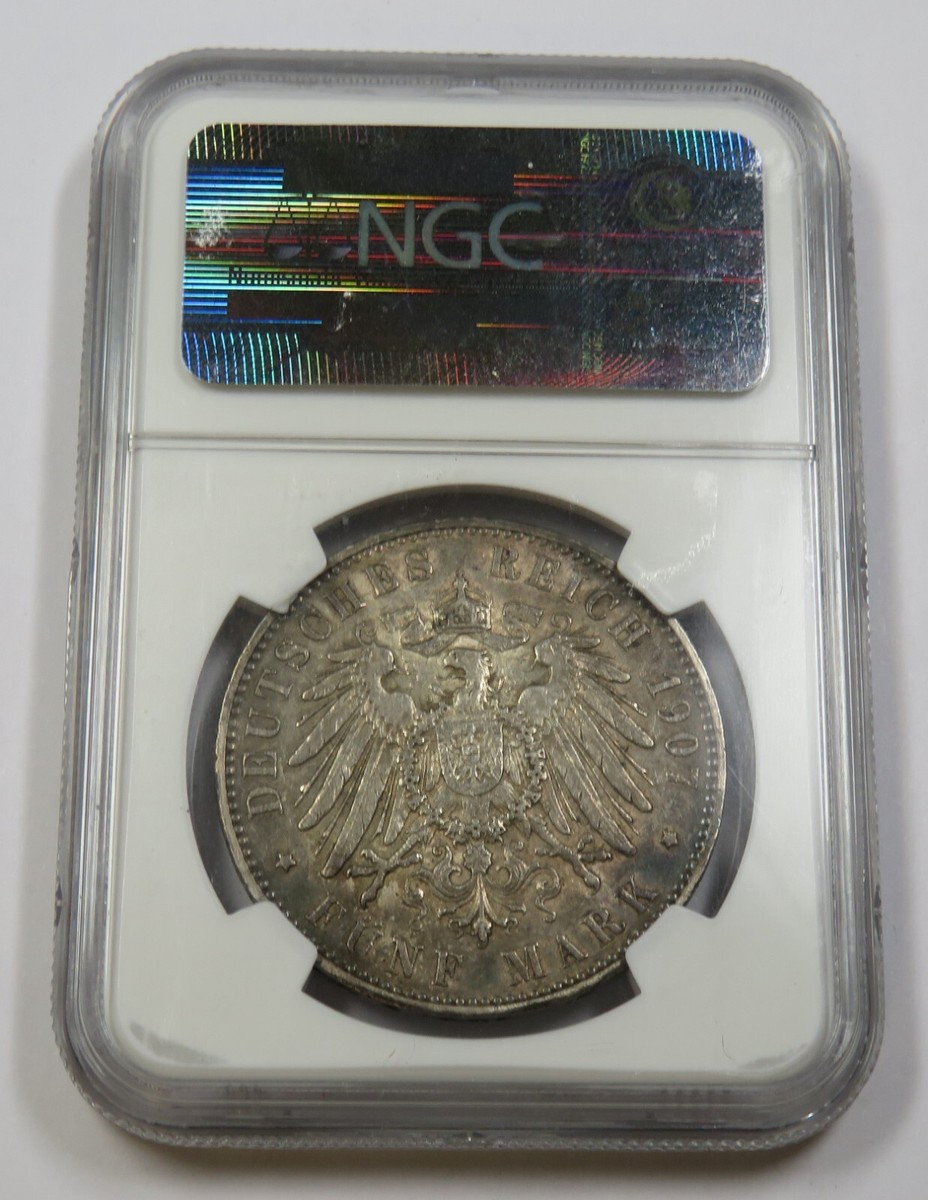 1907 NGC XF45 | GERMANY - Hamburg, Silver Five Mark 5M Coin