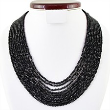 320.00 CTS NATURAL 10 STRAND RICH BLACK SPINEL ROUND CUT BEADS NECKLACE DG 
