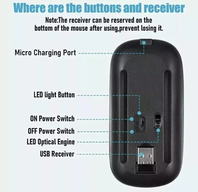 Wireless USB Rechargeable RGB LED Optical Mouse Mice For Computer PC Laptop - Image 3 of 4