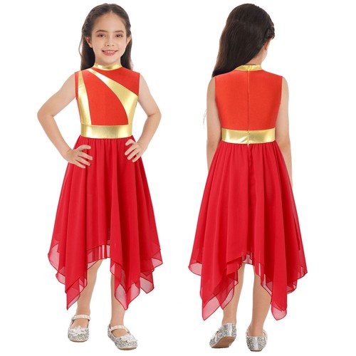 Kids Girls Gown Robe Costume Dance Dancing Dress Liturgical Dresses Breathable - Picture 4 of 56