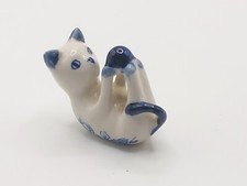 Vintage Delftwear "Kätzchen mit Ball" Knochen Miniatur Porzellan Figur, Katzenliebe *