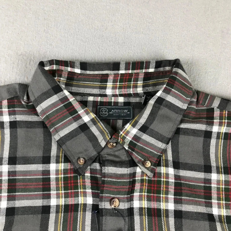 Arrow Shirt Mens XXL Gray Plaid Flannel Long Sleeves Button Up NWT - Image 2 of 4