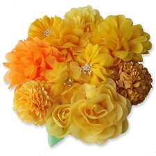 YELLOW Fabric Flowers CRAFT Glue/Sew On DIY Embellishment Applique Garment Hair