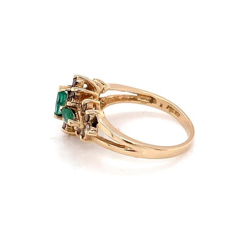 Vintage Emerald Marquise and Diamond Accent Ring - Picture 2 of 7