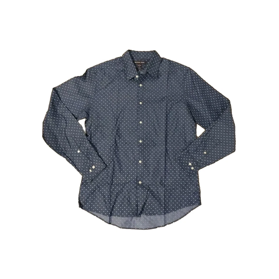 Camisa de Vestir Michael Kors Cuello Calce Ajustado Botones Azul y Blanco Lunares Talla L Foto 2 de 4