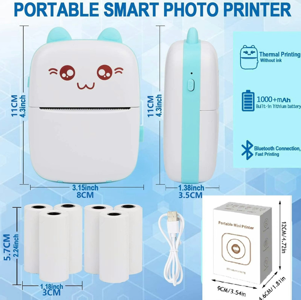 2X Mini Printer Pocket Thermal USB Bluetooth Phone Photos Label