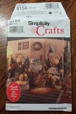 Simplicity 8154 Decorative Christmas Stuffed Bears Clothes Furniture Uncut Patte