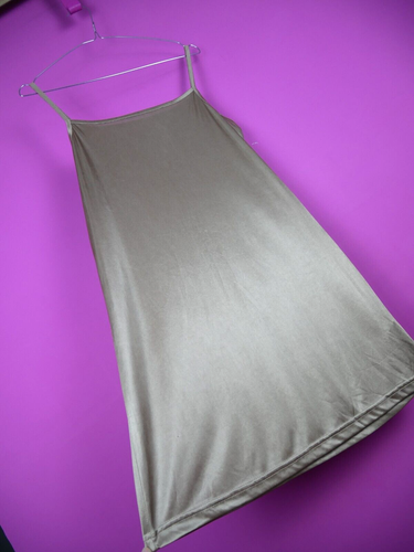 Beige Shiny Slip Cami 90s 2000s Y2K Strappy Mini Short Dress Small M 10 12 - Picture 5 of 14