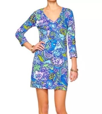 Lilly Pulitzer 100% Pima Cotton Long Sleeve XS Christie Cattitude Cat Blue NWOT