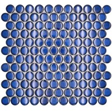 Keramik Mosaikfliesen Knopf Loop Penny Rund Uni Kobaltblau Glänzend | 10 Matten