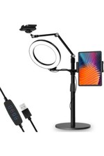 3-In-1 Selfie Desktop Live Stand, Height Adjustable/Overhead, 8" LED Ring Light