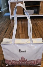 Rare Harrods London Skyline PVC Reusable Shopping Bag Tote Zipper 15x11