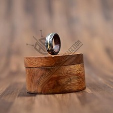 Damascus Steel Ring with Brass Outer Liner Wood Wedding Ring C-Brass