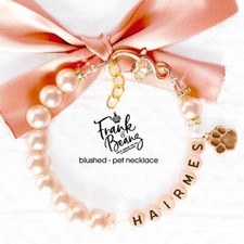 Pearl Pet Necklace Personalized Dog Necklace Pearl Cat Necklace Blushed Ribbon