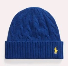 BNWT Polo Ralph Lauren Blue Cable Knit Cotton Beanie Hat One Size