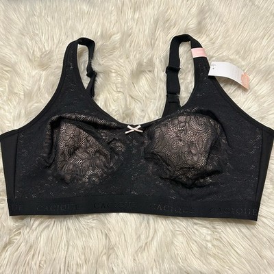 Cacique 44DDD Bra Black Unlined Full Coverage No Wire Back Close Wireless NEW