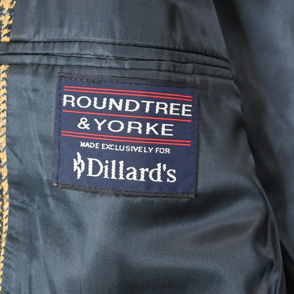 Chaqueta Blazer Abrigo Deportivo De Colección Para Hombres Tweed 40R Azul Amarillo Cuadros Glenn 100% Lana Foto 4 de 4