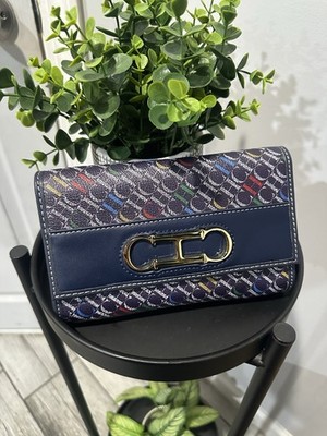 Navy Multicolor Geometric Chain Wallet Women's Gold-Tone Hardware Strap