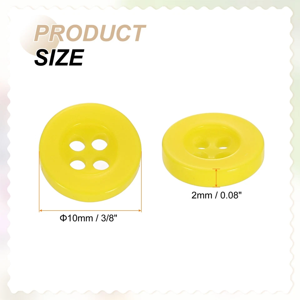 60 шт. 16L кнопки для шитья 3/8 «смолы круглый плоский 4 отверстия Craft кнопки, желтый - Изображение 2 из 4