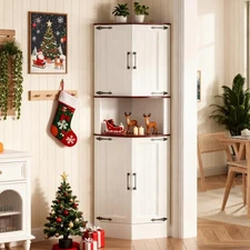 5Tier Farmhouse Corner Cabinet with 6 Storage Shelves Corner Bar Cabinet Display