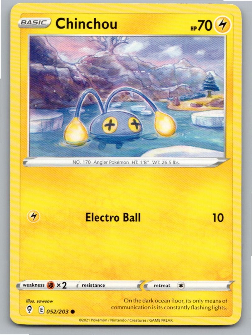 2021 POKEMON CHINCHOU EVOLVING SKIES 052/203 COMMON NM A51040 FREE S&H