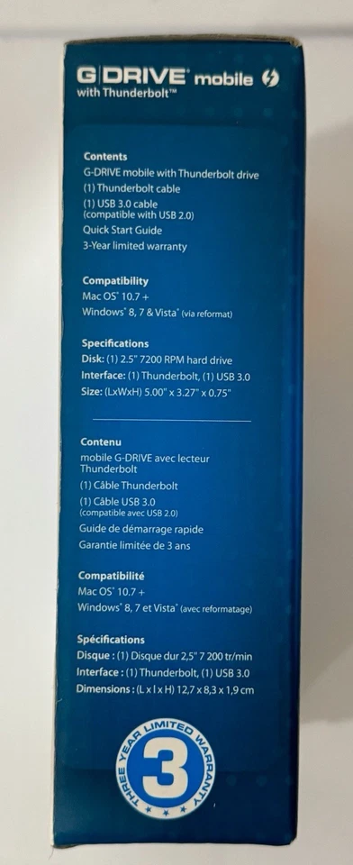 G-Technology G-Drive Mobile Portable USB 3.0 Drive 1 TB 7200 RPM Black 0G03234 - Image 2 of 3