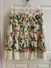 Talbots Women's Petite 6P Floral A-Line Knee Skirt Ivory Cotton Lined Pockets