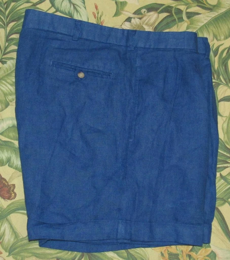 Vtg Polo RALPH LAUREN Pleated 6" Linen Royal Blue Chino Shorts 38
