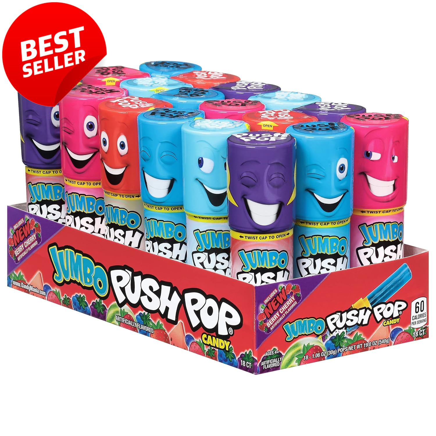 Giant Candy Lollipop Container, 10 Ct Individually Wrapped in Assorted Fruity Fl