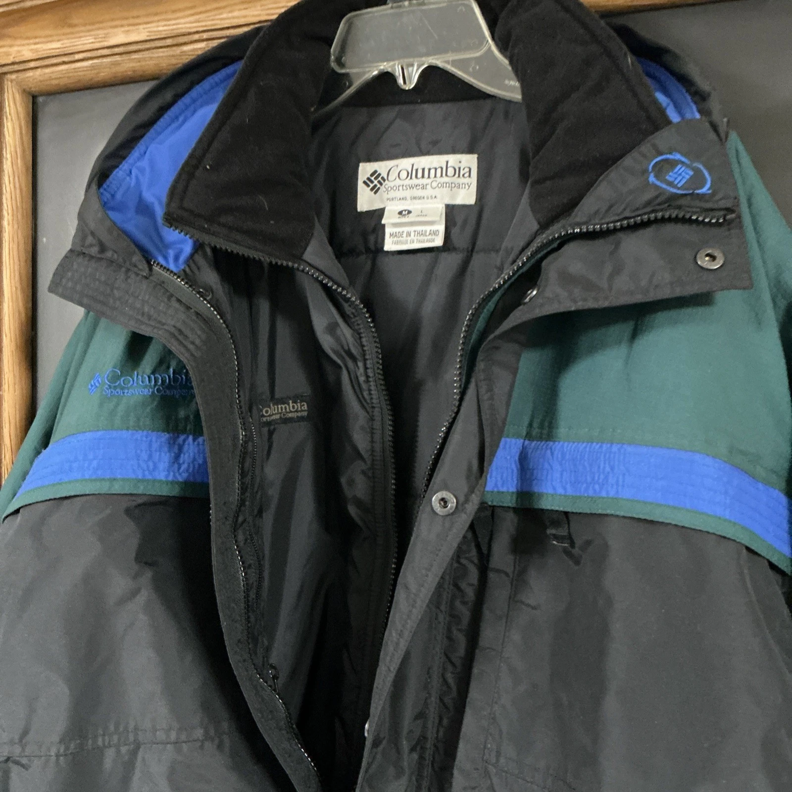 Vintage Columbia Jacket Mens Large Black Green Colorblock Water Resistant Ski