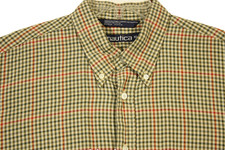 Nautica Shirt Mens XL Beige Red Check Button Up Long Sleeve Cotton Classic Fit