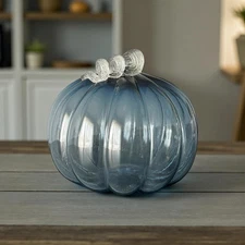Boston International Savory Blue Glass Pumpkin Lg 8x7.5" Fall Decor Centerpiece