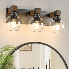 Farmhouse Bathroom Vanity Light Fixtures, 3-Light Wood Bathroom 3 Lights Black