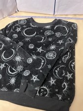 Unbranded Youth Girls Medium 7-9 black Fuzzy astronomy pullover sweatshirt