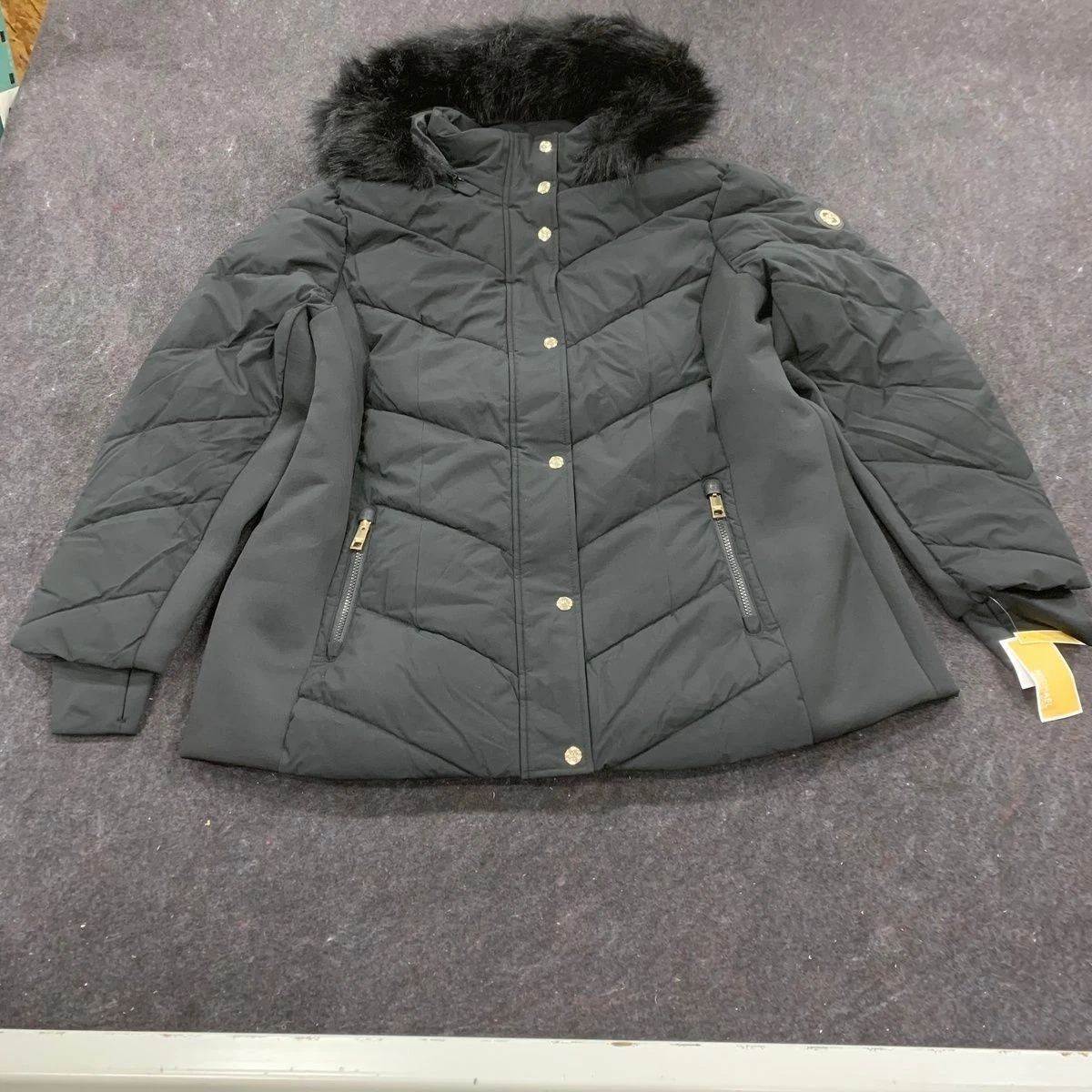 MICHAEL KORS Cappotto imbottito pelliccia sintetica donna taglia 2XL nero