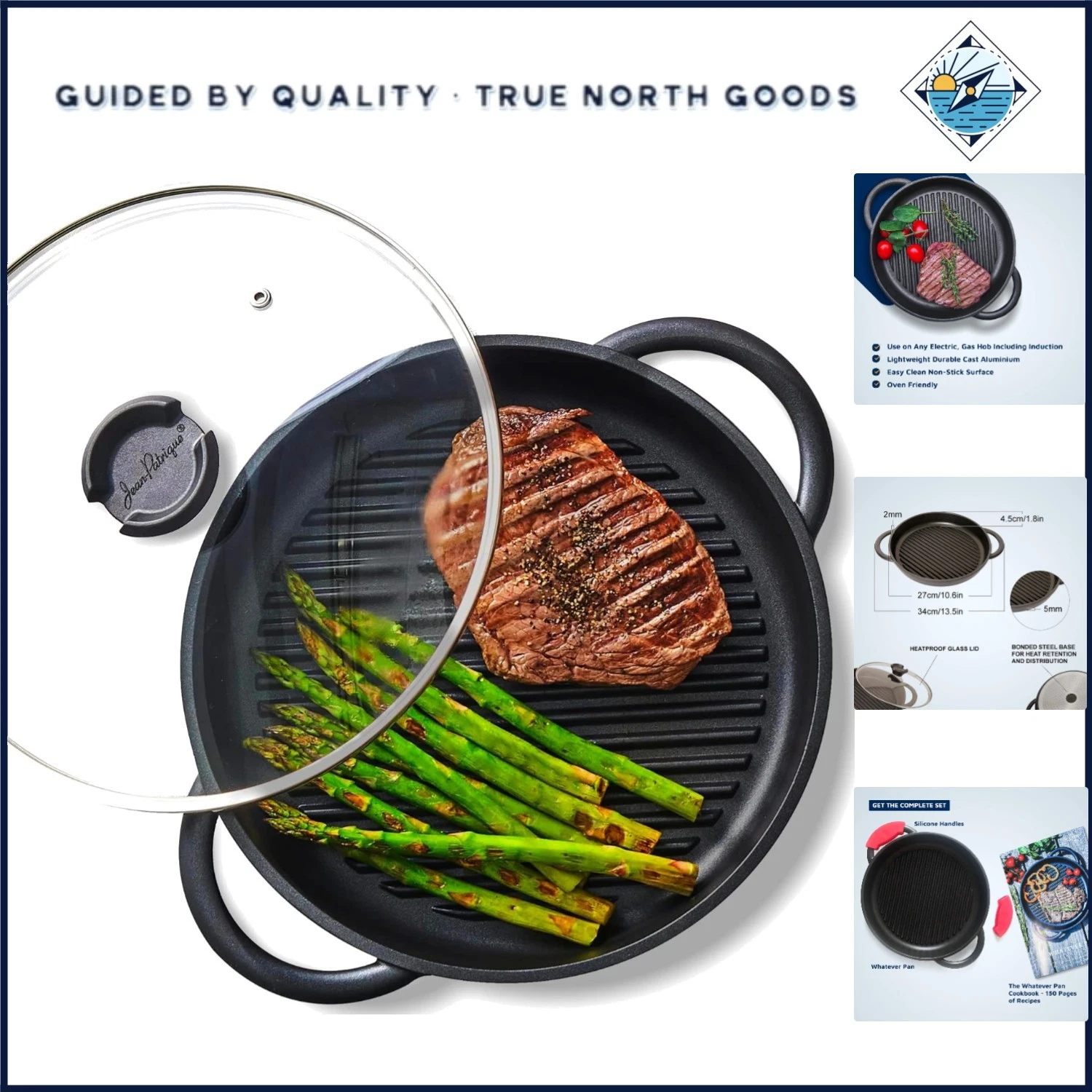 Aluminum Griddle Pan with Lid, Ideal for Searing and Grilling on Stovetops