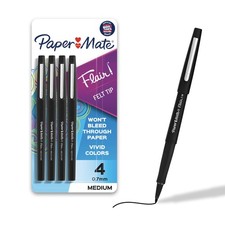 Paper Mate Flair Felt Tip Pens, Medium Point 1 Count Pack of 4 , Black