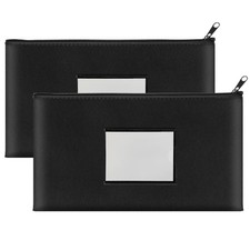 2 Pack Money Bags with Zipper, Bank Pouch with Label, 11 x 6.1 Inch PU Leather