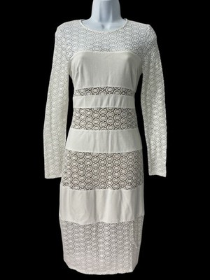Women s White Lace Long Sleeve Bodycon Midi Dress S Clubwear Wedding Party Sheer