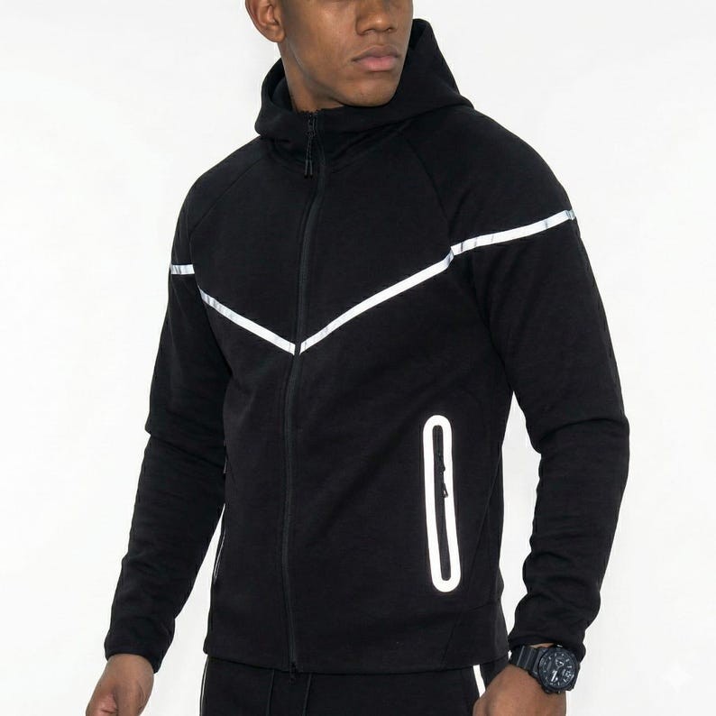 Men's Black Tech Fleece Tracksuit Full Zip Hoodie & Joggers Cotton Blend Sweats