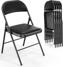 6 Pack Folding Chairs with Padded Seats, Metal Frame with Pu Leather Seat  Back
