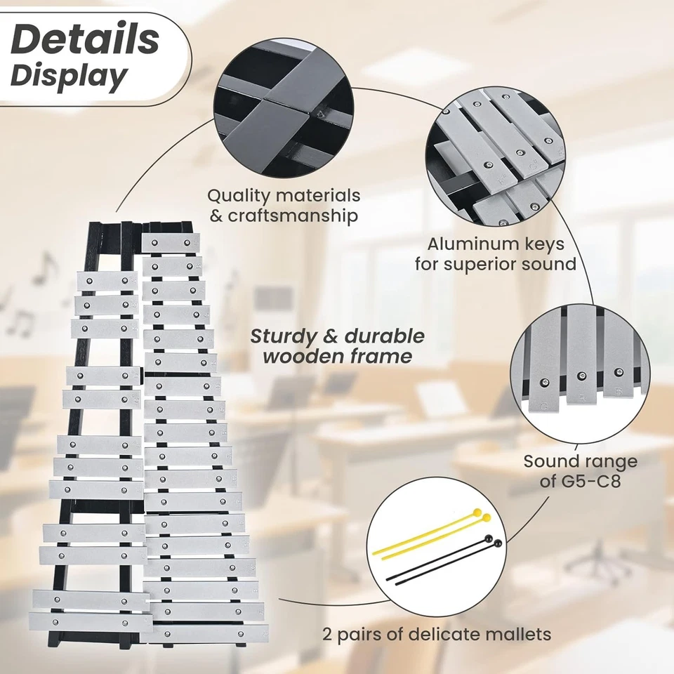 Складной ксилофон Glockenspiel на 30 нот, набор ударных инструментов для - Изображение 3 из 4