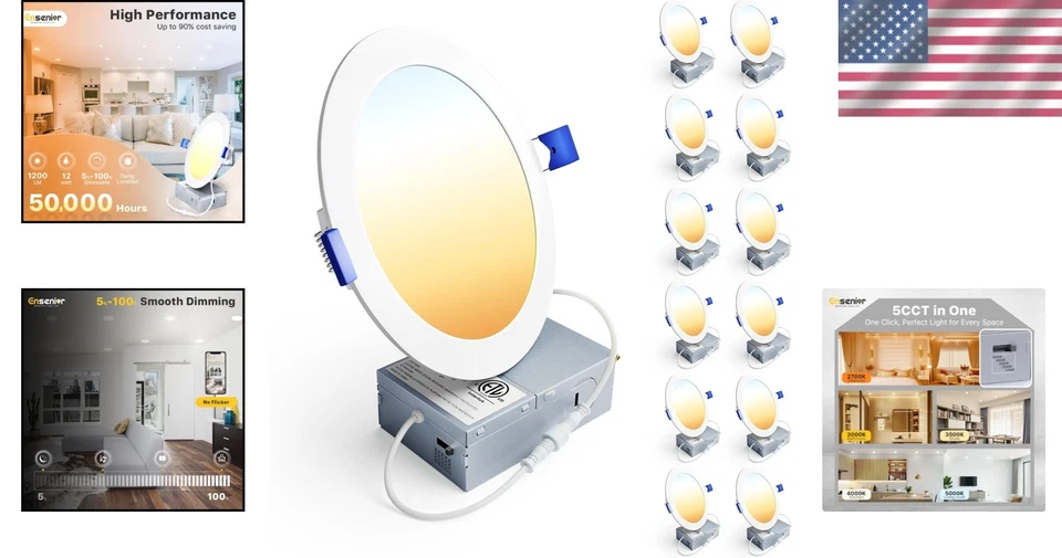 Modern 6" LED Downlight, 5CCT 2700K-5000K, High Brightness - Image 2 of 4